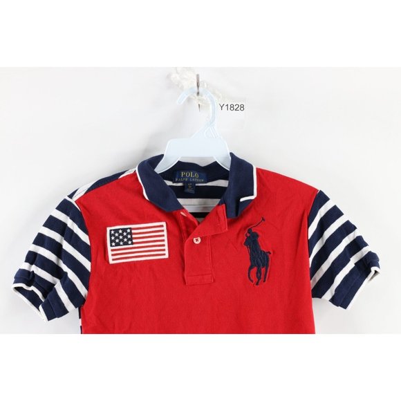 Ralph Lauren Boys Size Small (8) USA Flag Big Pony Striped Collared Polo Shirt - Picture 2 of 7